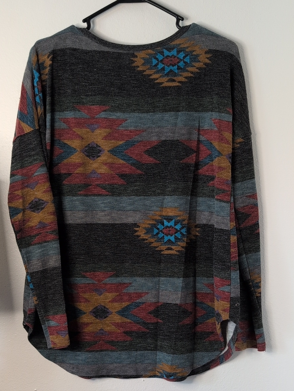 Women's Aztec Print Long Sleeve Top - Black/Multi - Picture 3 of 5